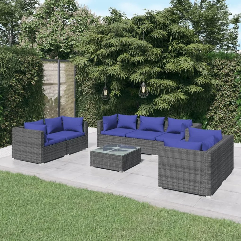 vidaXL 8 pcs conjunto lounge de jardim c/ almofadões vime PE cinzento