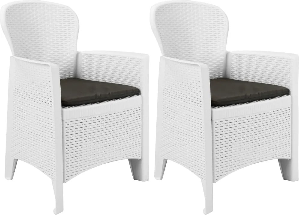 vidaXL Cadeiras jardim c/ almofadão 2 pcs plástico branco aspeto vime