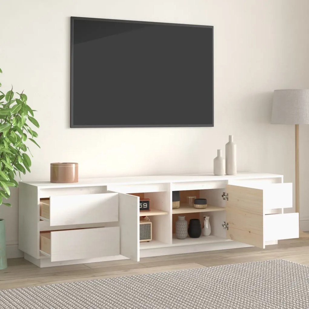Móvel de TV 176x37x47,5 cm madeira de pinho maciça branco