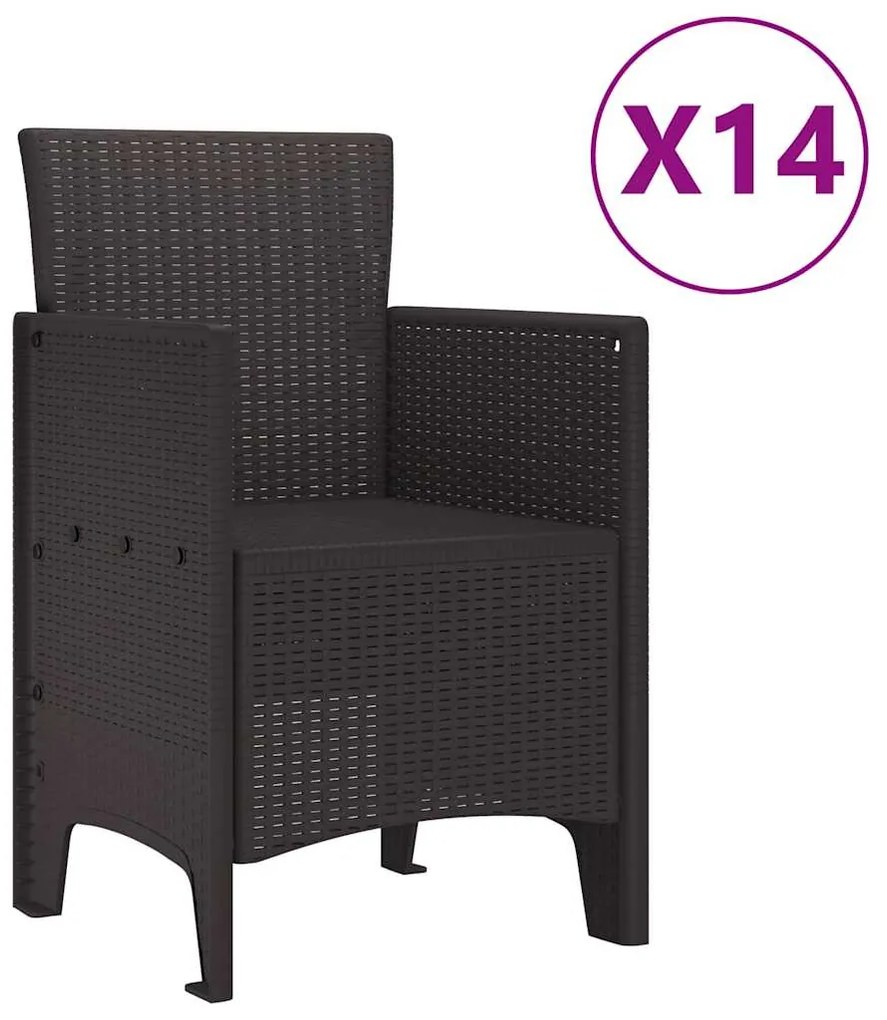 Conjunto de Jantar para Jardim 15 pcs Castanho Largo Vime &amp; Aço