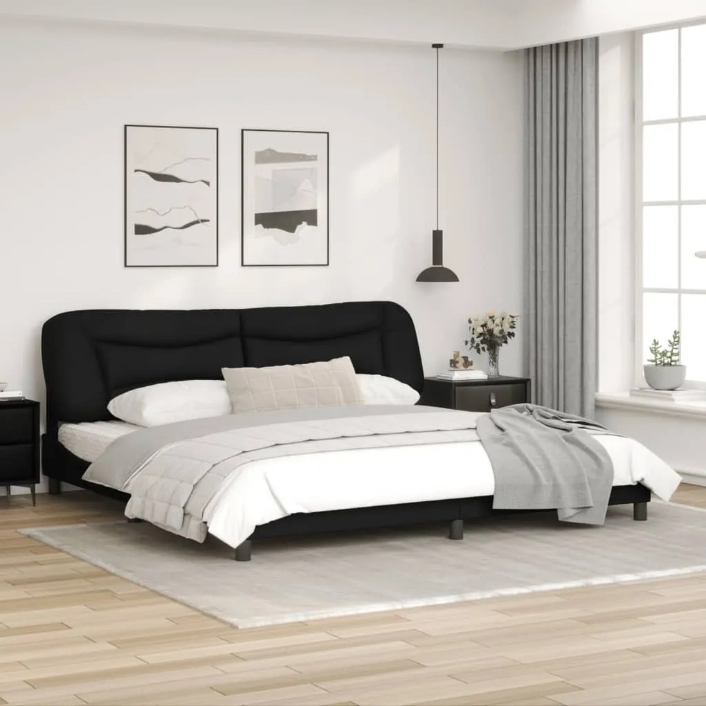 Estrutura cama c/ cabeceira 200x200 cm couro artificial preto