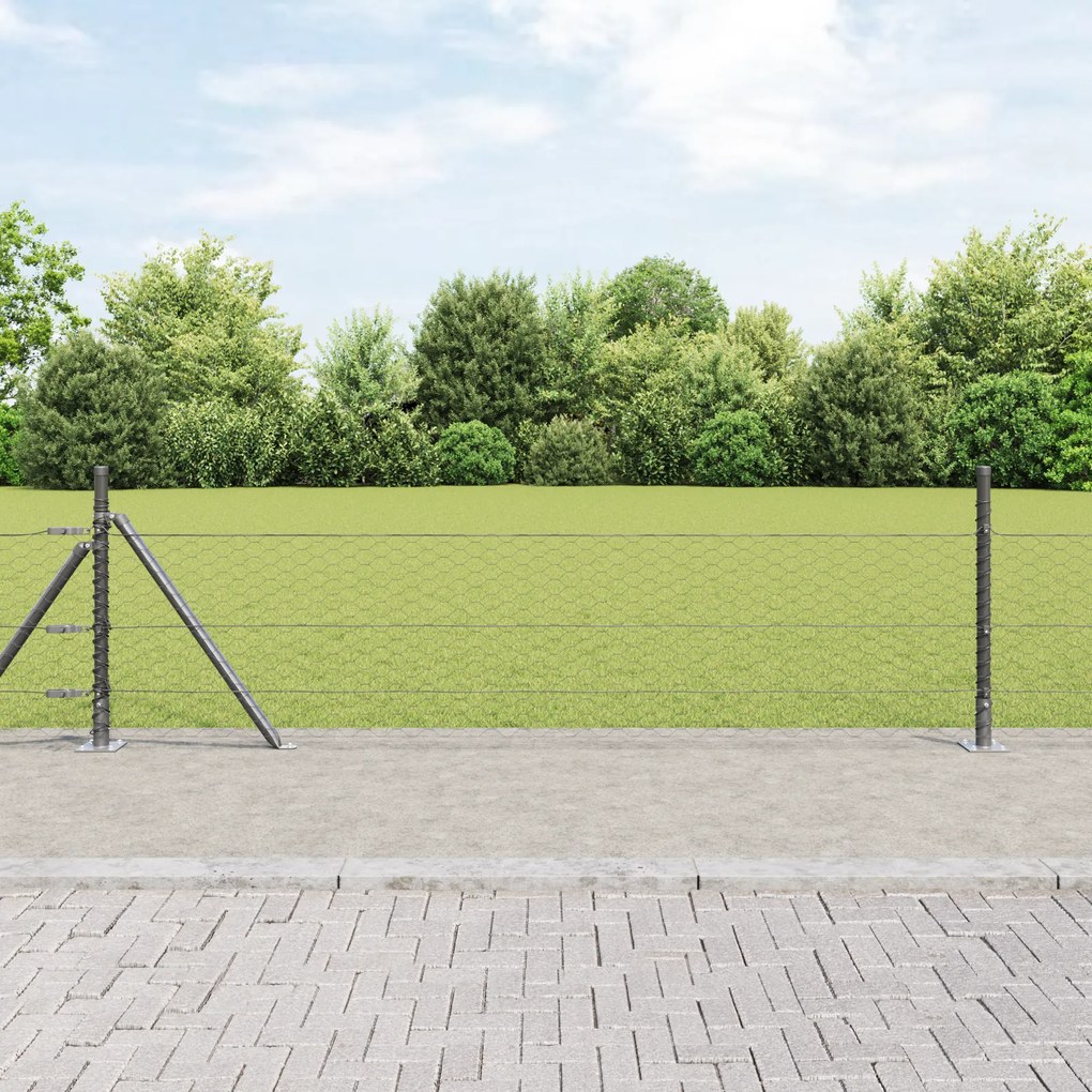Cerca Hexagonal vidaXL Cinza 0.4x100 m Aço, Postes de Cerca vidaXL com