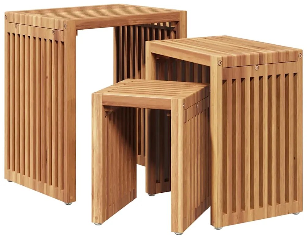 Conjunto de Mesas Laterais de Jardim 3 pcs Madeira Sólida de Teca