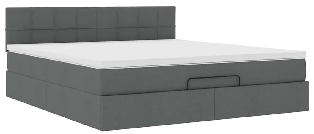Estrutura de cama otomana com colchão tecido cinzento escuro