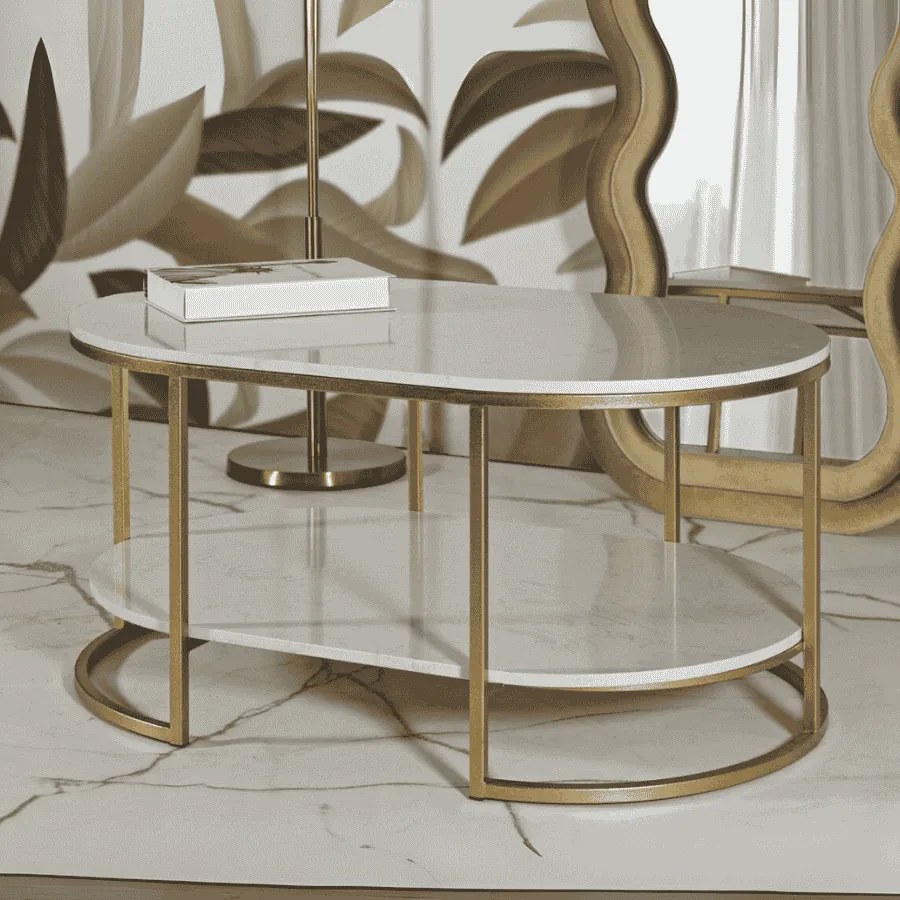 MESA DE CENTRO IZMIR 90X60X45 CM DOURADO E BRANCO