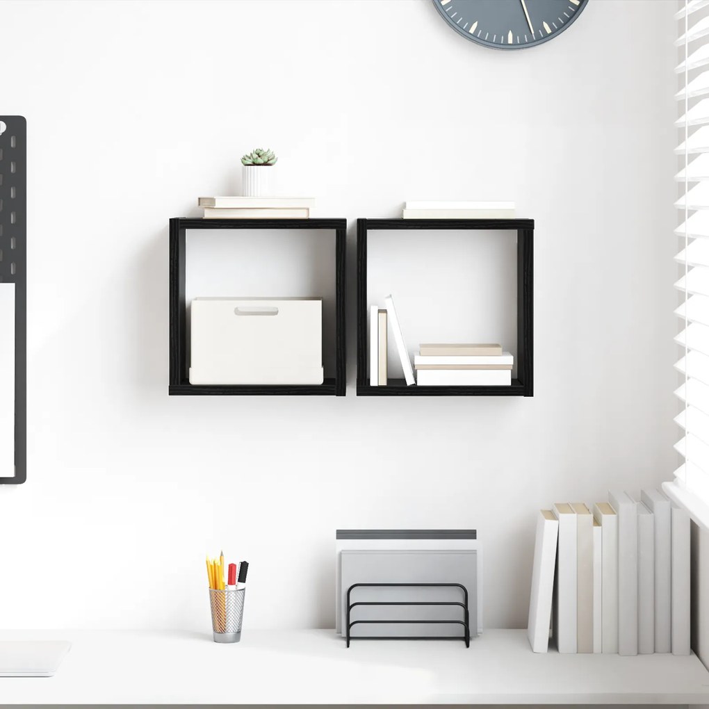 vidaXL Prateleiras de Parede Carvalho Preto MDF 26 x 15 x 26 cm