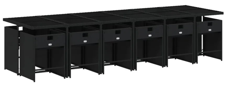 13 pcs conjunto de jantar p/jardim com almofadões vime PE preto
