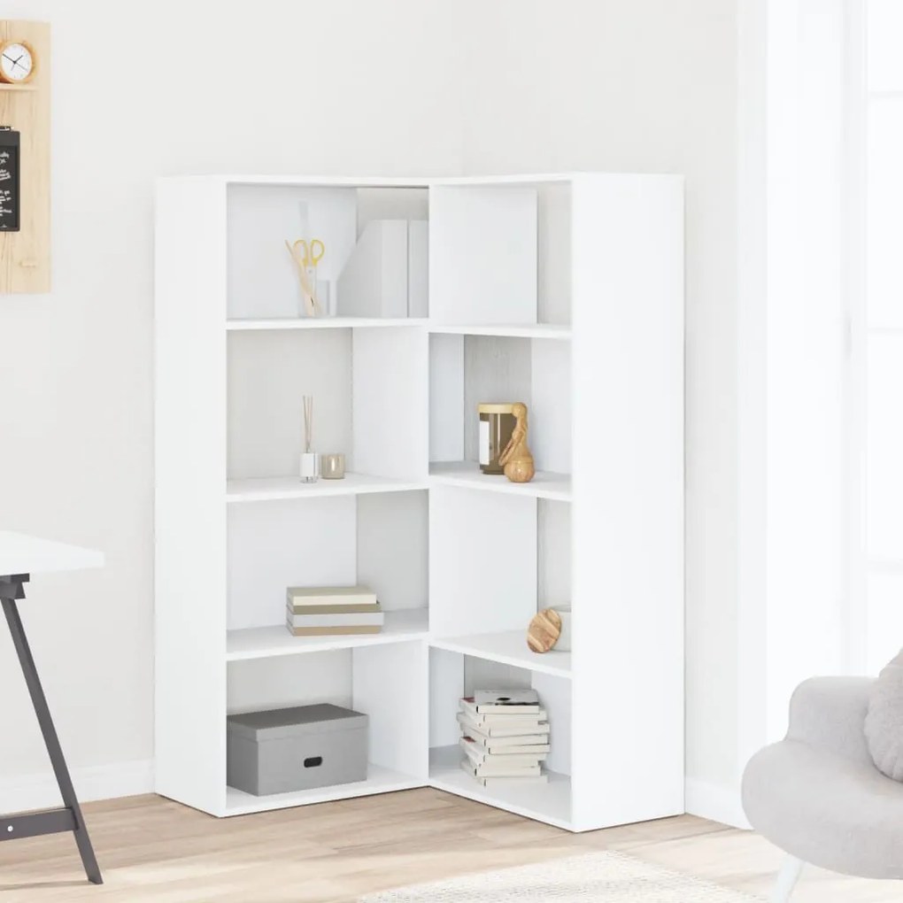 Estante canto 4 prateleiras 85x85x140 cm deriv. madeira branco