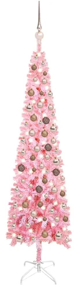 3078066 vidaXL Árvore de Natal fina com luzes LED e bolas 150 cm cor-de-rosa