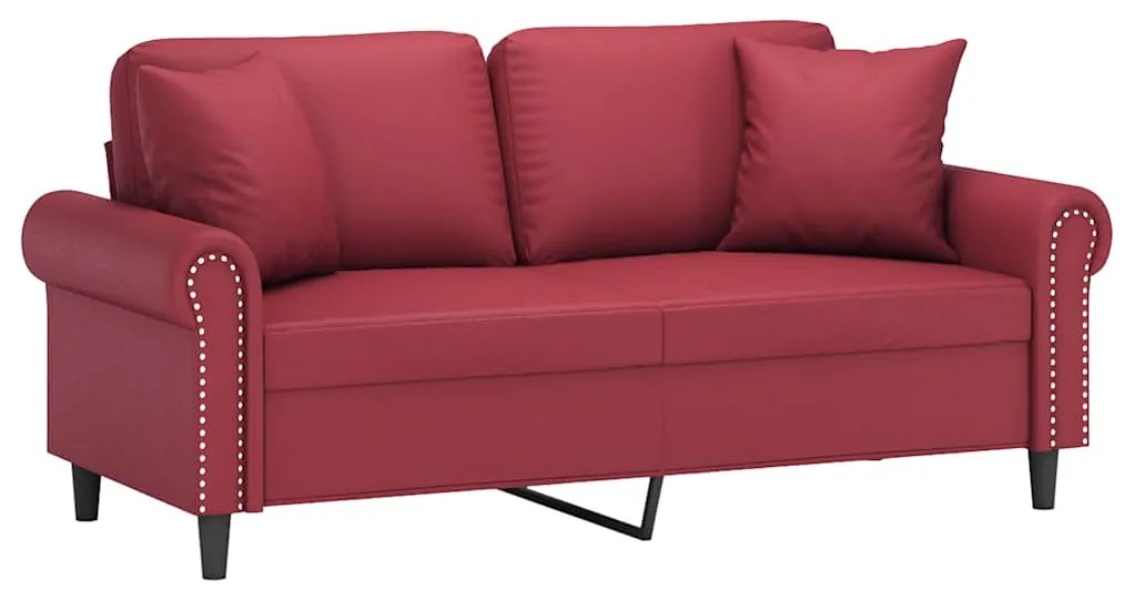Sofá 2 lugares +almofadas 140cm couro artificial vermelho tinto