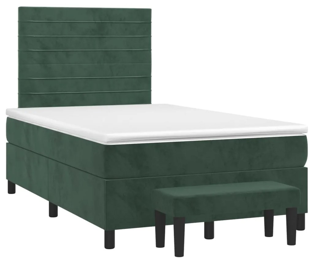 Cama boxspring com colchão 120x200 cm veludo verde-escuro