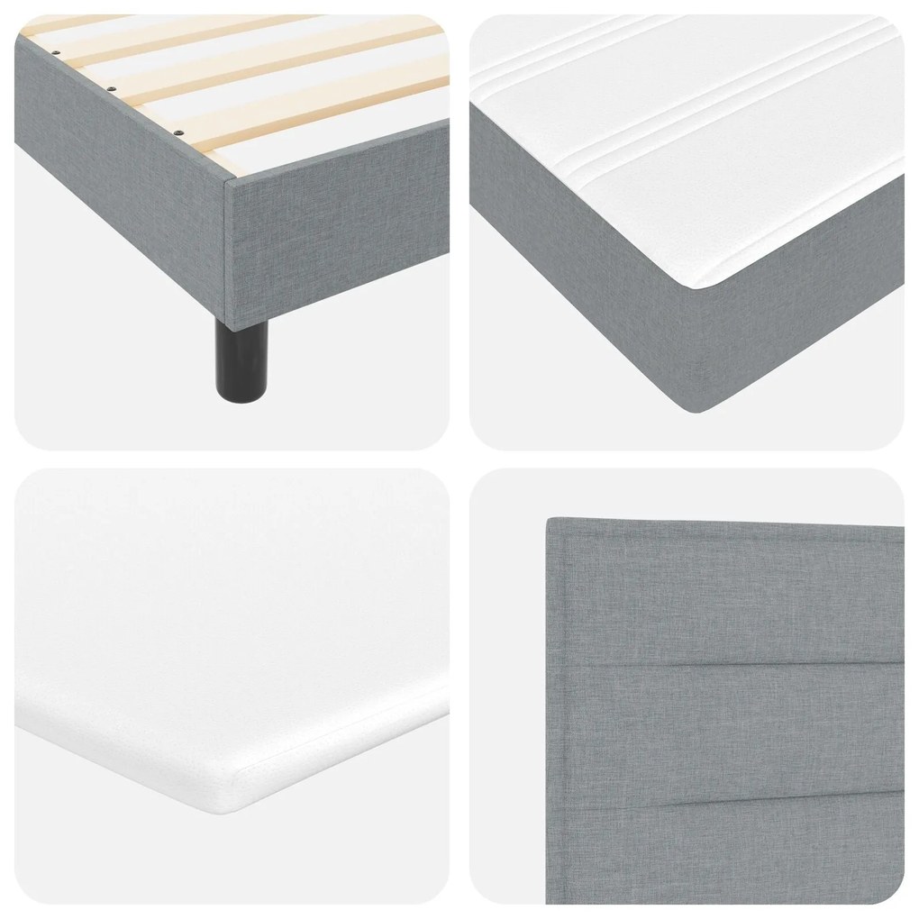Cama Box Spring com Colchão Cinza Claro 120x200 cm Tecido