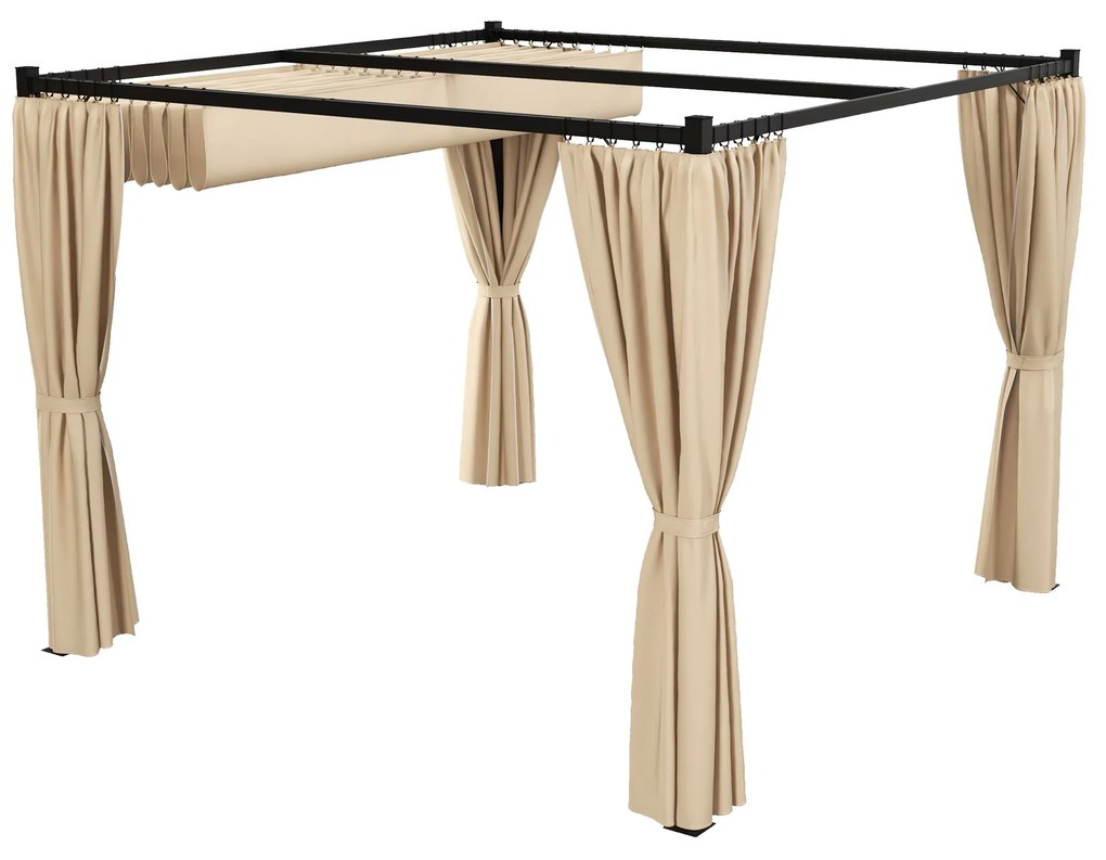 Pérgola de Jardim 3x3 m Pérgola para Exterior com Teto e Paredes Laterais Retráteis Impermeável para Terraço Pátio Bege