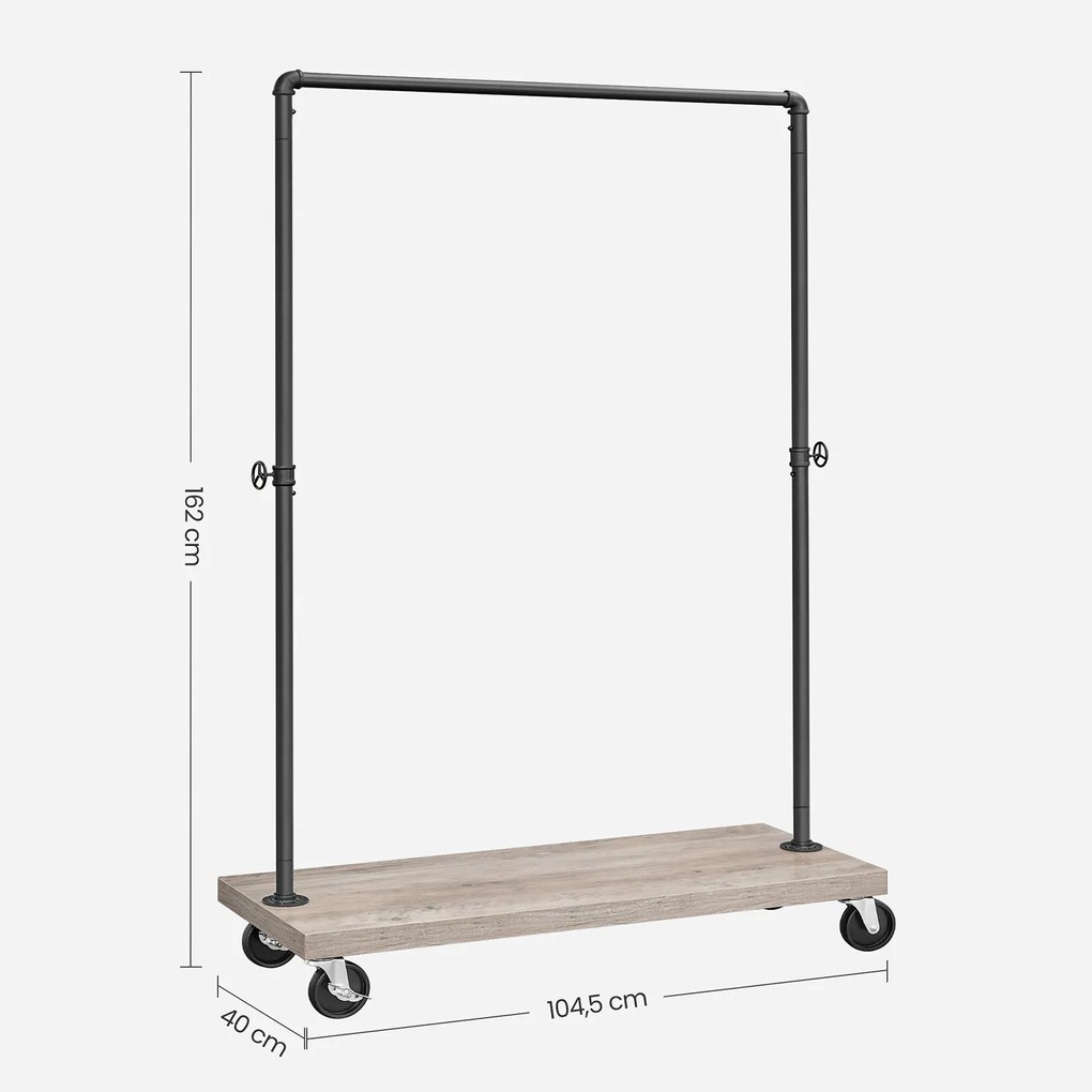 Guarda roupa aberto 104,5 x 40 x 160 cm com rodas greige-preto