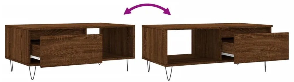 Mesa de centro 90x50x36,5cm derivados madeira carvalho castanho