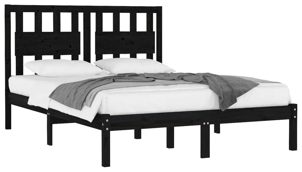 Estrutura de cama 200x200 cm pinho maciço preto