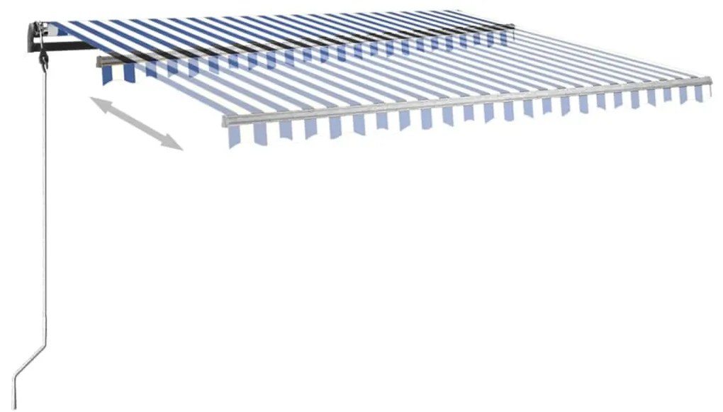 Toldo retrátil manual com postes 4x3 m azul e branco