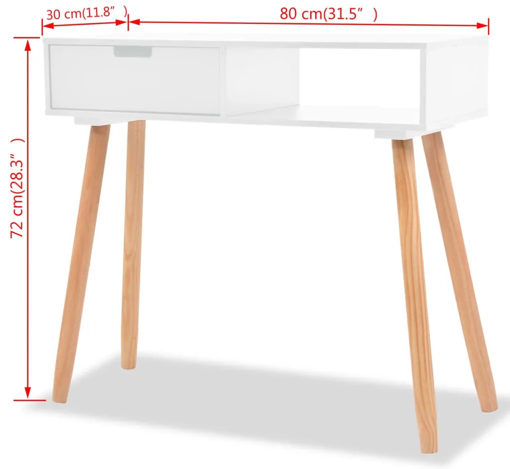 Mesa consola de pinho maciço 80x30x72 cm branco