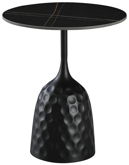 Mesa apoio CAVEZZO, tampo cerâmica mármore preto, 50 cms de diâmetro preta,