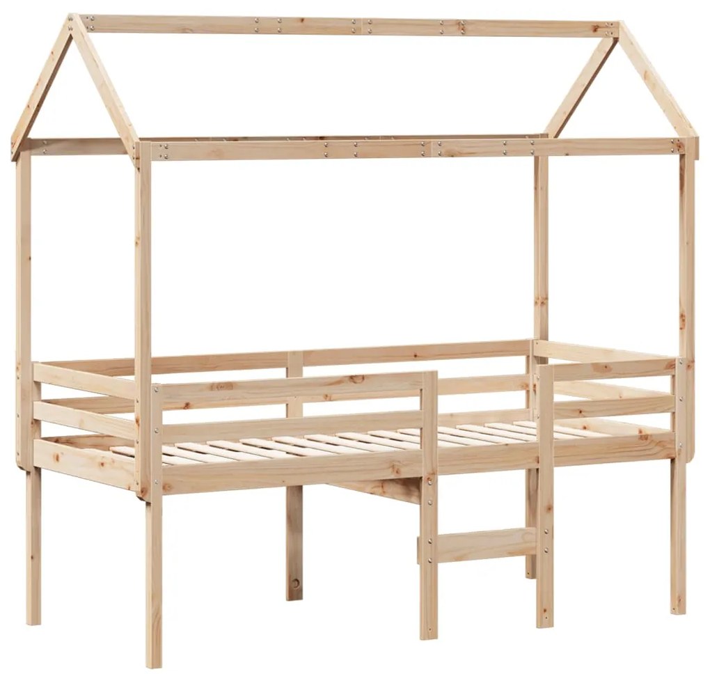 Cama alta com telhado 80x200 cm pinho maciço