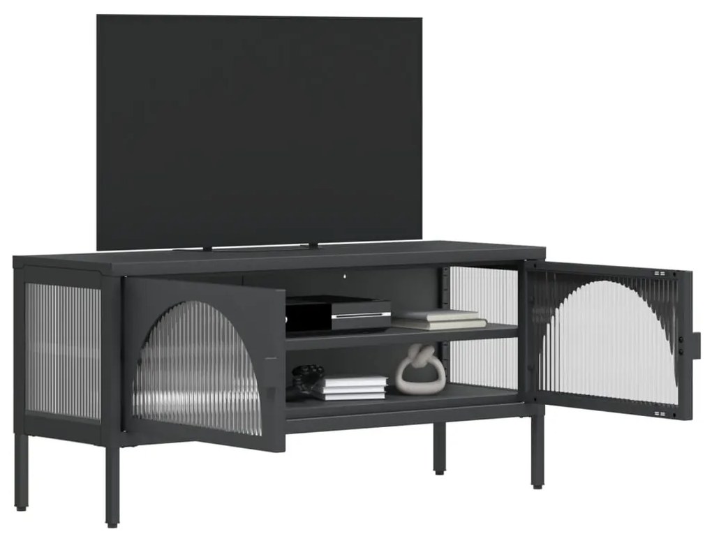 Armário de TV 105x35x50 cm vidro e aço preto