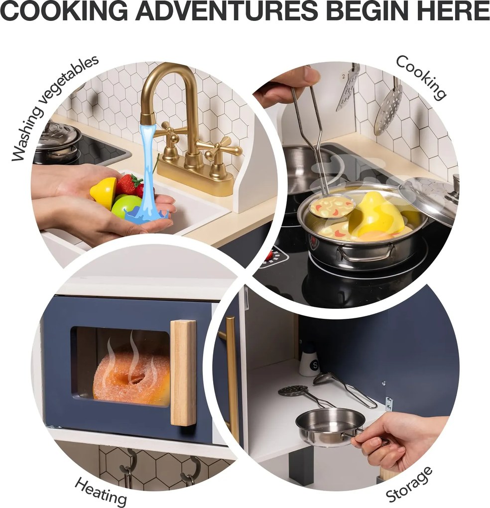 Cozinha de Brincar Infantil de Madeira Estilo 92 x 60 x 30 cm Vintage Azul