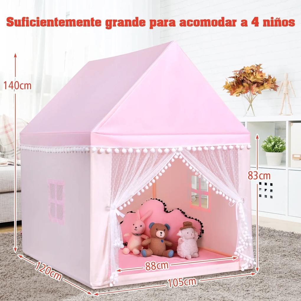 Tenda em forma de Casa com espaço privado para crianças com moldura de madeira sólida e cobertor de algodão  120 x 105 x 140 cm rosa
