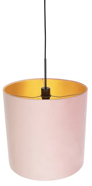 Candeeiro de suspensão com abajur de veludo rosa com ouro 40 cm - Combi Country / Rústico