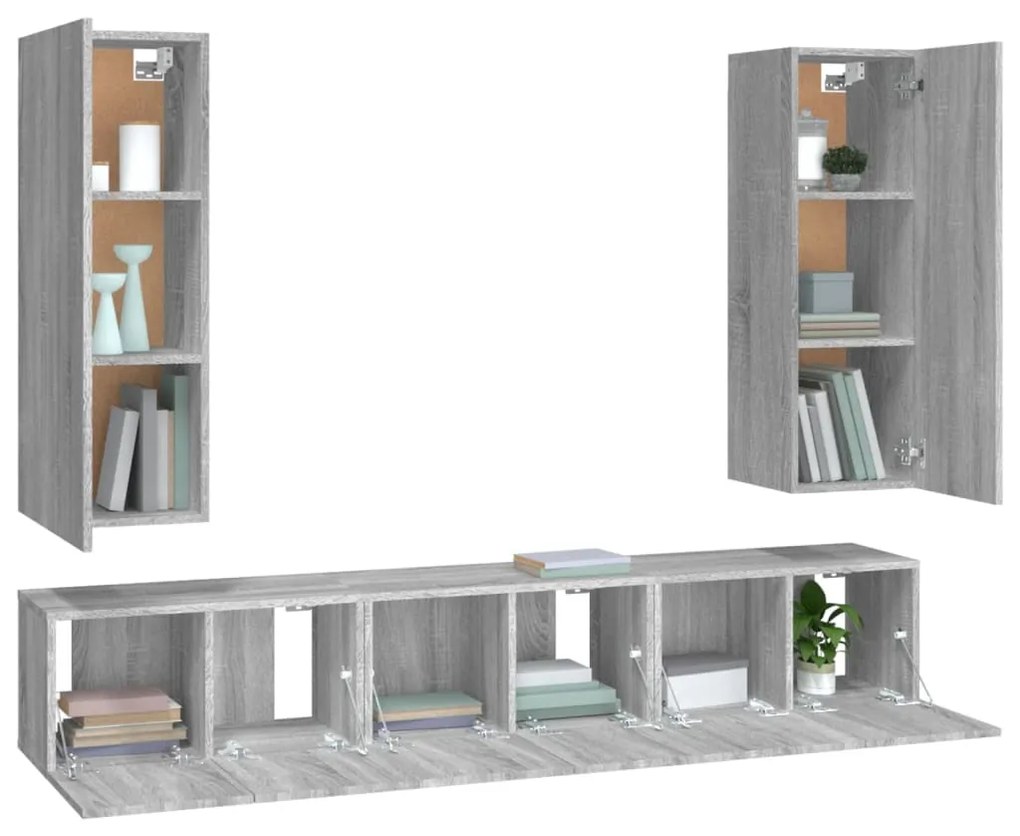 Conjunto móveis de TV 5 pcs madeira processada sonoma cinza