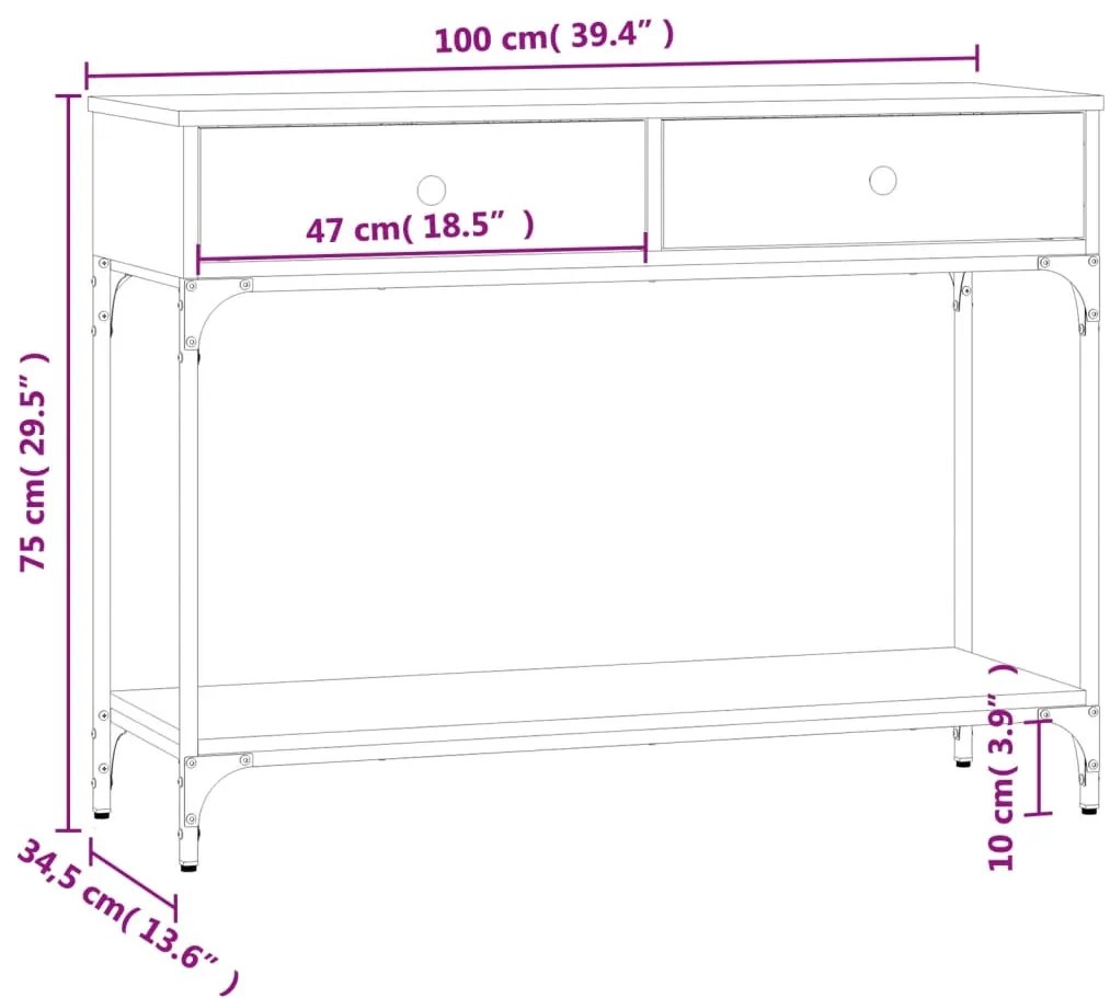Mesa consola 100x34,5x75cm derivados de madeira cinzento sonoma