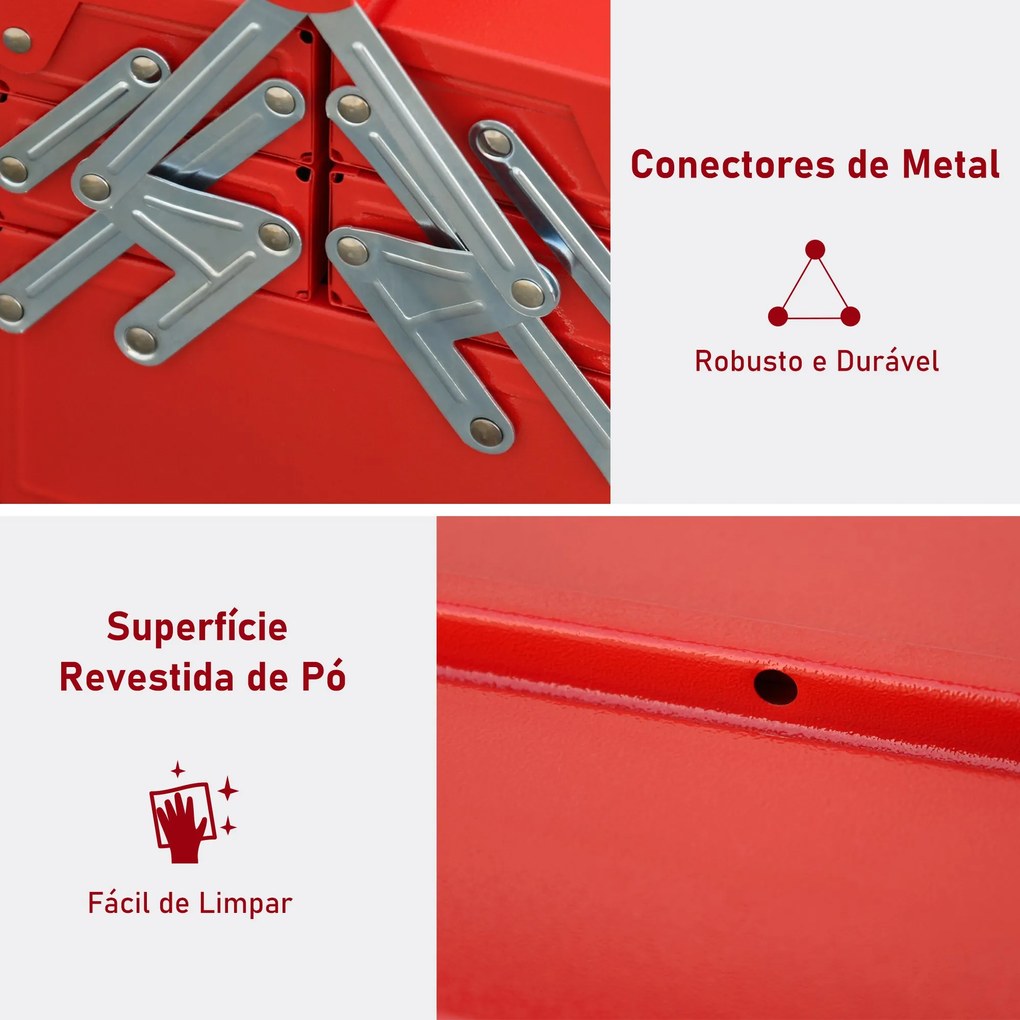 DURHAND Caixa de ferramentas dobrável de aço com 5 compartimentos com alça 45x22,5x34,5 cm Vermelho