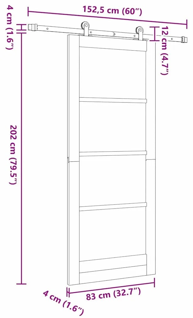 Porta Deslizante vidaXL com Kit de Ferragens 'ORKDAL'Branca 83x202 cm