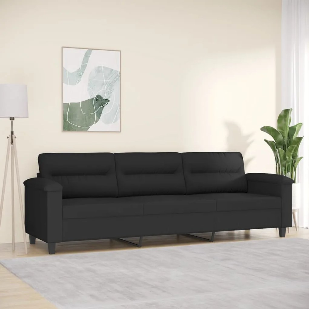 vidaXL Sofá de 3 lugares 210 cm tecido de microfibra preto