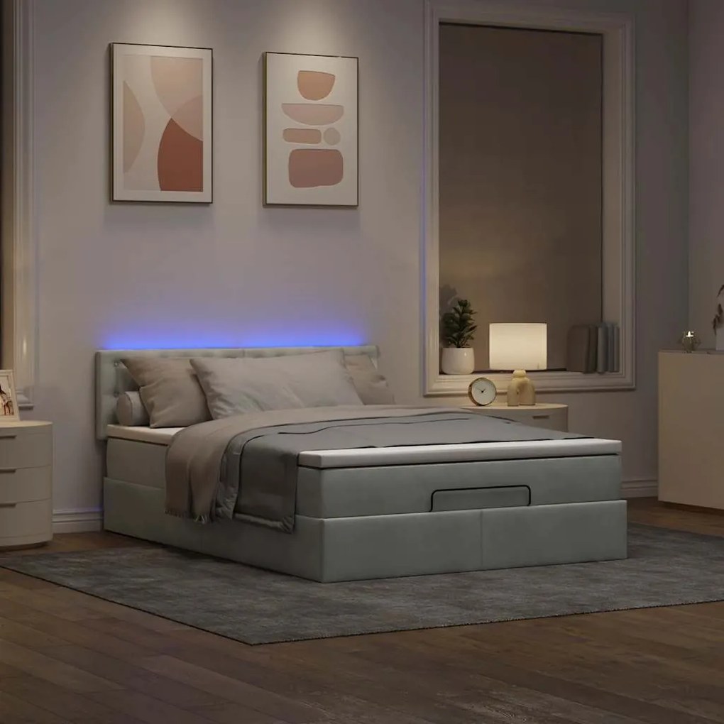 Estrutura de cama otomana com colchão 140x190 cm cinzento claro