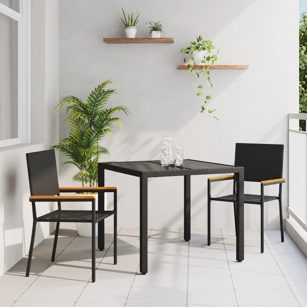 Conjunto de Jantar para Jardim vidaXL 3 Peças Preto Vime Poli