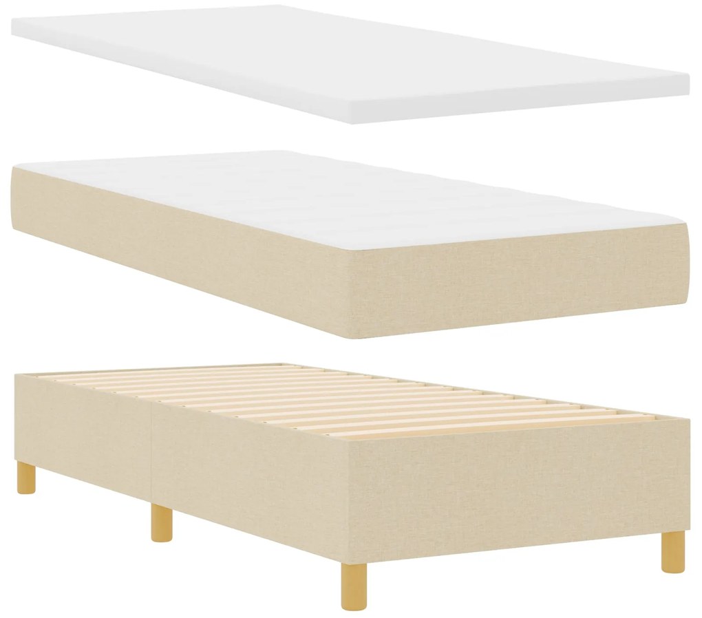 Cama Box Spring com Colchão Creme Cama de Solteiro Tecido