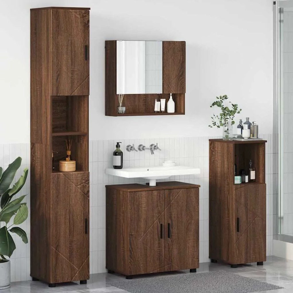 vidaXL Conjunto de Móveis para Banheiro 4 pcs Carvalho castanho