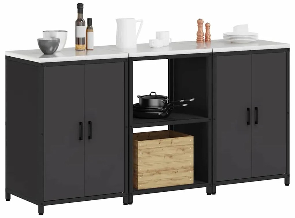 Conjunto de Armazenamento de Cozinha com prateleira 3 pcs Preto