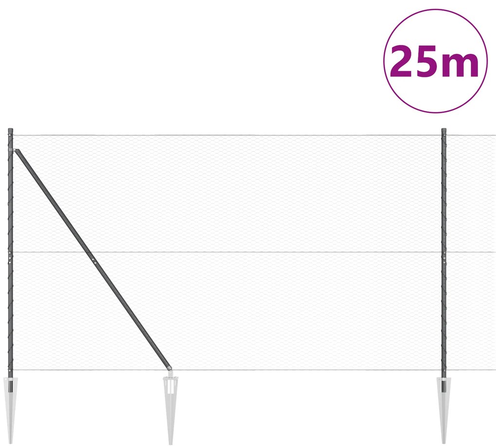 Cerca Hexagonal vidaXL Cinza 1.6x25 m Aço