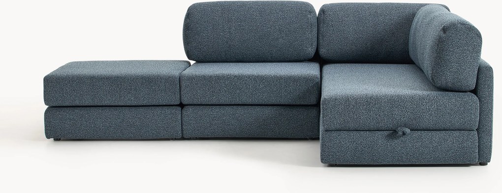 Sofá-cama de canto em bouclé com arrumação Ladina (3 lugares)