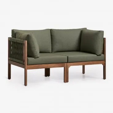 Sofá Modular De 2 Peças Com Apoios De Braço Em Madeira De Acácia Branson Verde Oliva Intenso - Castanho Acacia Escuro - Sklum