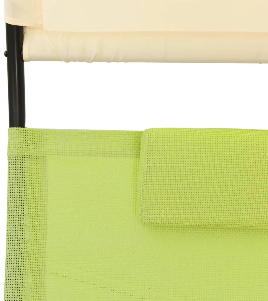 Espreguiçadeira dupla com toldo textilene verde e cor creme
