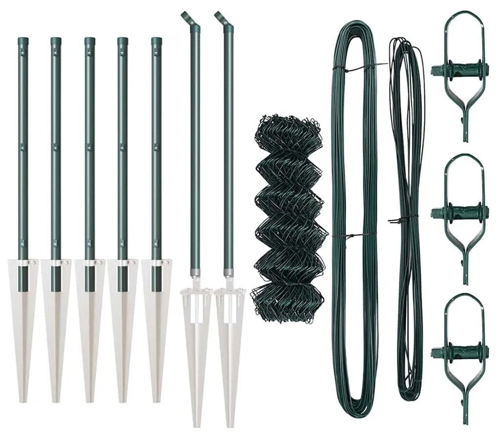 Conjunto de Postes de Cerca Verde 0.6 x 10 m Aço Galvanizado