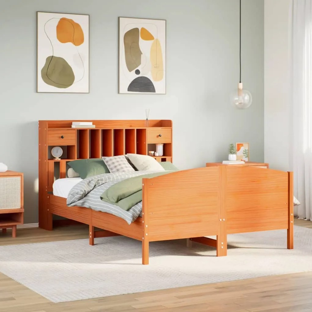 Cama com estante sem colchão 140x200 cm pinho maciço