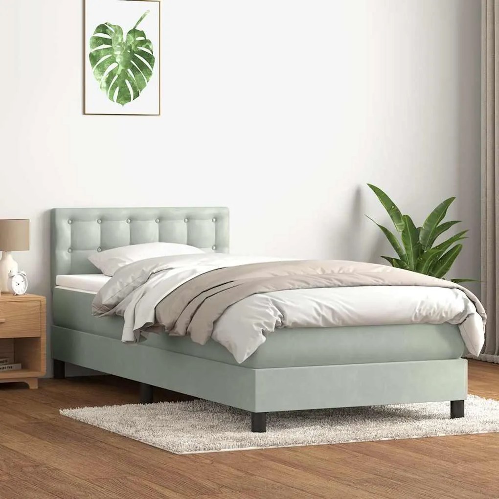 vidaXL Cama com molas/colchão 100x220 cm veludo cinza-claro