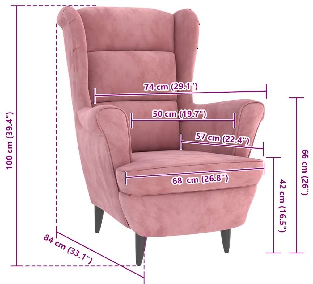 Poltrona em veludo cor-de-rosa