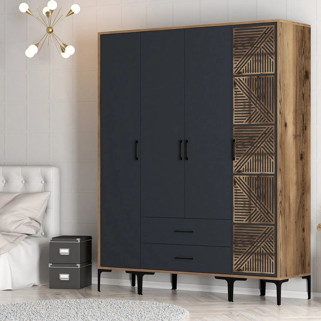 Roupeiro Kumsal STP – Nogueira e Antracite – 160x47,5x201,4 cm