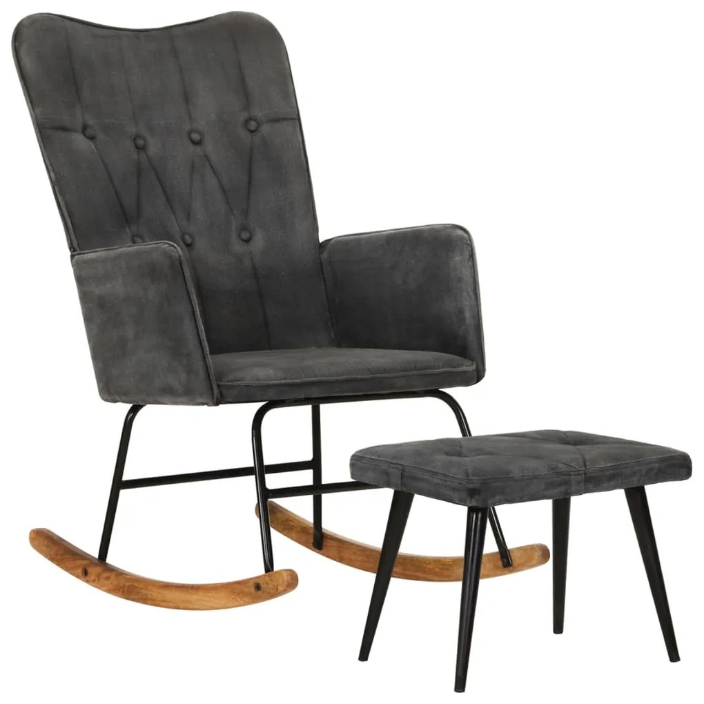 339702 vidaXL Cadeira de baloiço com apoio de pés lona vintage preto