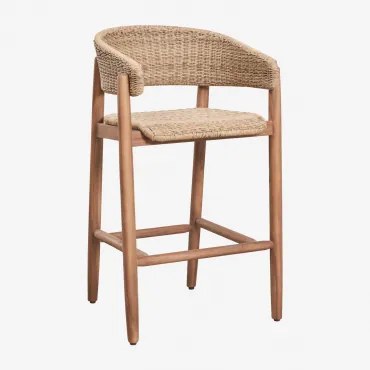 Pack De 4 Bancos Altos De Jardim Em Madeira De Acácia E Rattan Sintético Ribeira ↑75 Cm & Castanho Acácia - Sklum