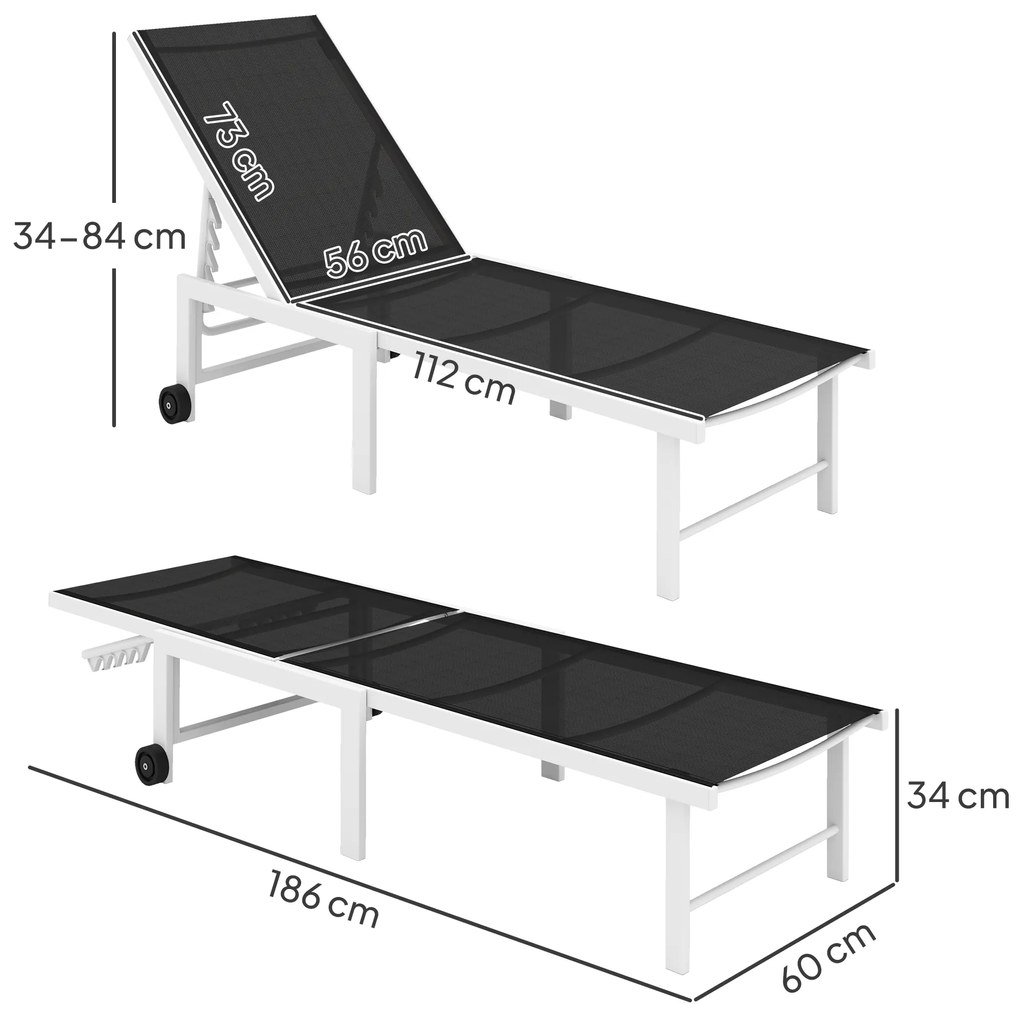 Espreguiçadeira Reclinável de Jardim com Rodas Encosto Ajustável em 5 Níveis e Estrutura de Aço 166x60x84 cm Cinzento